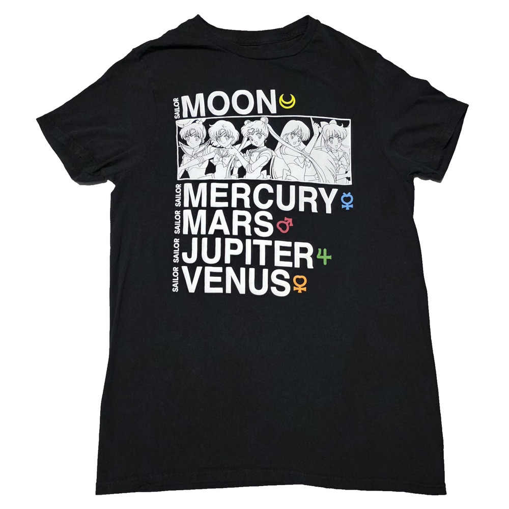 Sailor Moon T-Shirt Black Graphic Tee -Sailor Guardians Names & Symbols Sz Small
